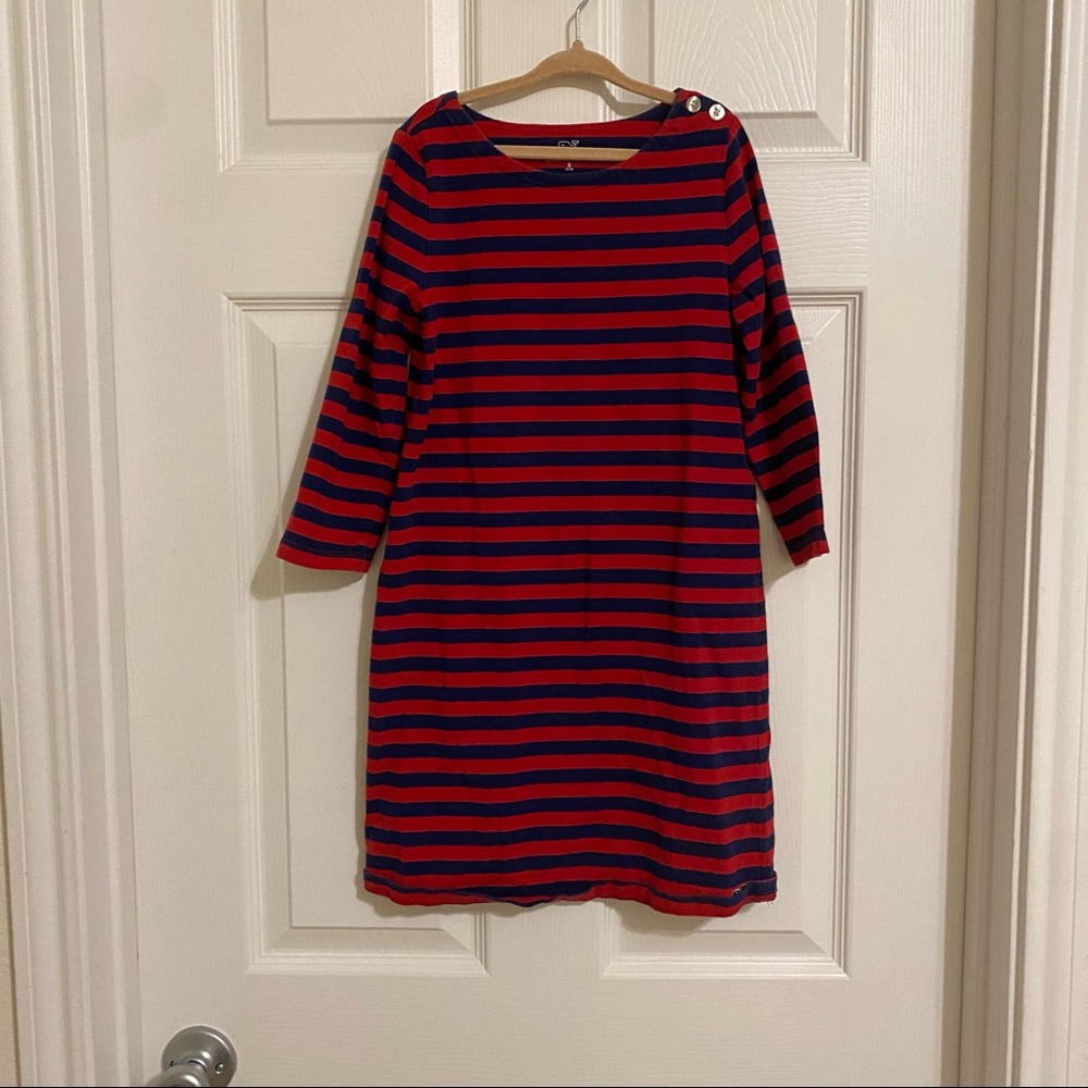 Vineyard Vines girls long sleeve blue and red dress